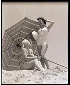 Norma Ellis Prints: Women with Beach Umbrella