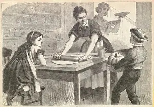 Festivity Prints: Women and Children Happily Preparing Thanksgiving Dinner