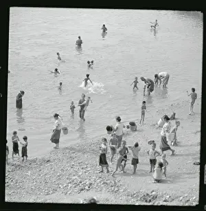 Laos Prints: Women and Children at River Bathing Site