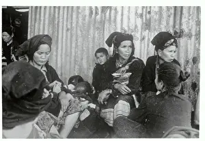 Laos Prints: Women and Children Sitting at Airport