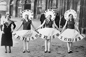 Salesperson Prints: Women Dressed in Clock Costumes