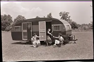 Trailer Prints: Women Gather Outside Trailer Home