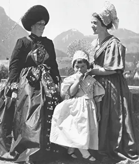 Children Prints: Two women and a girl in traditional Vorarlberg costumes