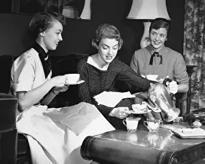 Social Gathering Prints: Three women having tea