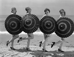 Parasol Prints: Women Holding Parasols on the Beach