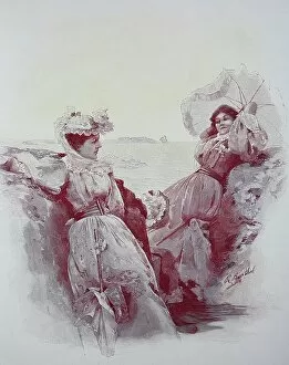 Images Dated 20th December 2019: Two Women Holidaying by the Sea in Summer, 1881, Italy, Historical