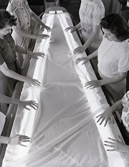 New England Prints: Women Inspecting Parachute