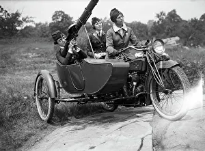 Women On Motorcycle, Sidecar W/Machine Gu
