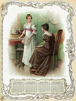 Calendar Prints: Women At Piano - 19Th C. Calendar Illus