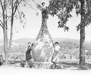 Wine Bottle Prints: Women Posing with Wine Bottle Sign