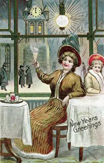 Women Seated In Cafe/New Years/Illus