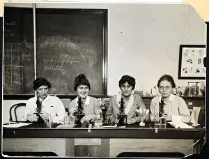 Classroom Prints: Women Seated At Microscopes In Lab