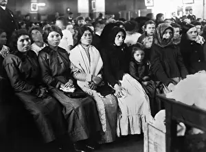Emigrant Prints: Women Siting Apprehensively;Ellis Island