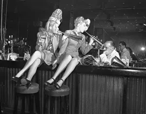 Bartender Prints: Women Sitting on Bar with Bartender