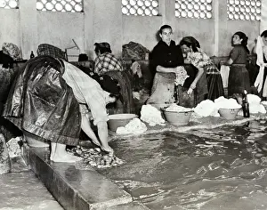 Pool Prints: Women Surrounding Pool, Washing Clothes