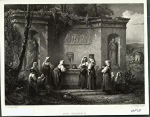 Everyday Scene Prints: Women Talking While Fetching Water at Fountain