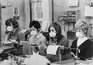 Public Health Prints: Women Typing Wearing Surgical Masks