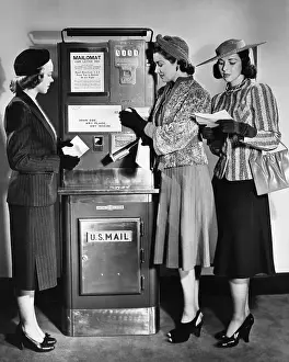 Post Office Prints: Women Using Postal Vending Machine