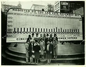 Cincinnati Prints: Women Voters Standing in Front of Propaganda Poster