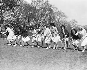 May Day Prints: Women In White Skirts Rolling Hoops