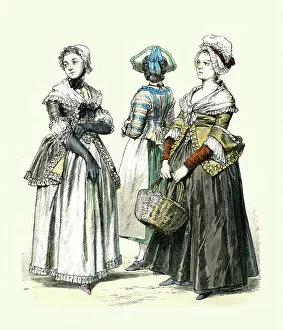 17th & 18th Century Costumes Collection: Women's fashions of the 18th Century, German, Karlsruhe, Vienna, Frankfurt, History Period costumes