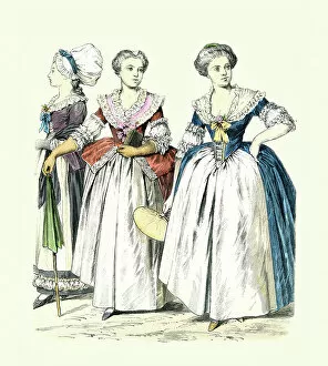 17th & 18th Century Costumes Collection: Women's fashions of the 18th Century, German Mannheim and Strasburg, crinoline skirts