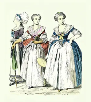 Women's fashions of the 18th Century, German Mannheim and Strasburg, crinoline skirts, History Period costumes
