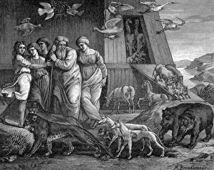 Disembarking Prints: Woodcut of Animals Leaving Noah's Ark