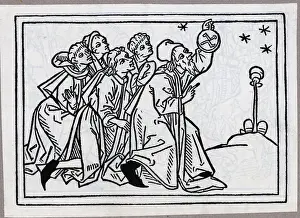 Astronomer Prints: Woodcut Astronomer and Students Observing
