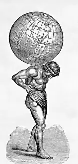 Strong Prints: Woodcut of Atlas Carrying Globe On His Back