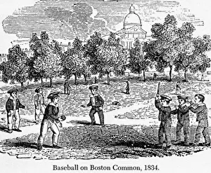 Woodcut Of Baseball Players On A Field