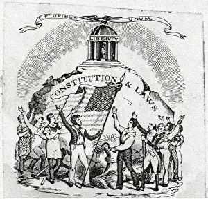 Patriot Prints: Woodcut of The Blessings of the Constitution