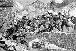 Attacking Prints: Woodcut/Bulgarians Storm Serb Town
