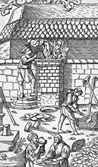 Furnace Prints: Woodcut Of Copper Smelting, 1530