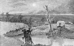 Prairie Prints: Woodcut; Crossing River To Escape Fire