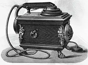 Woodcut Of An Early Telephone