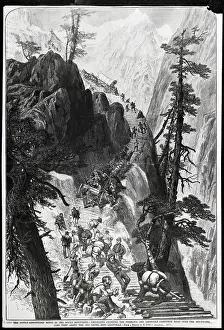 Emigrant Prints: Woodcut Of Emigrants Climbing Mountain