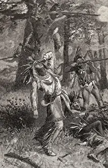 Tragedy Prints: Woodcut Entitled Death of Tecumseh
