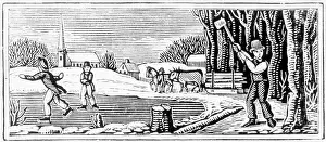 Farmer Prints: Woodcut Of Farmer Chopping A Tree