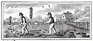 Farmer Prints: Woodcut Of Farmer Planting And Hoeing