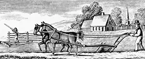 Almanac Prints: Woodcut Of Farmer Plowing