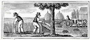 Farmer Prints: Woodcut Of Farmers Working W/Flax