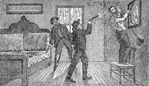 Treachery Prints: Woodcut Illustration of Bob Ford Shooting Jesse James