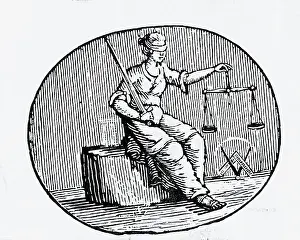 Blindfold Prints: Woodcut Of Justice/Woman W/Scales/Blindf