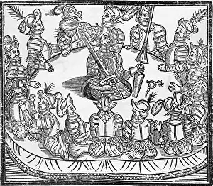 Knight Prints: Woodcut of King Arthur and the Knights of the Round Table