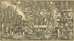 Woodcut of Men Burning Religious Symbols