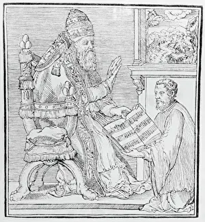 Ceremony Prints: Woodcut of Palestrina Showing Pope Julian III His New Mass