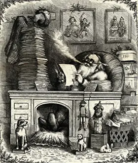 Woodcut; Santa Claus On Christmas Night