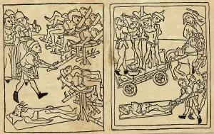 Torment Prints: Woodcut Showing Victims of Spanish Inquisition