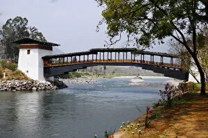 Images Dated 1st December 2016: Wooden Bridge at Rinpung Dzong, Paro, Bhutan
